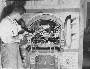 Human remains in the ovens at  Dachau